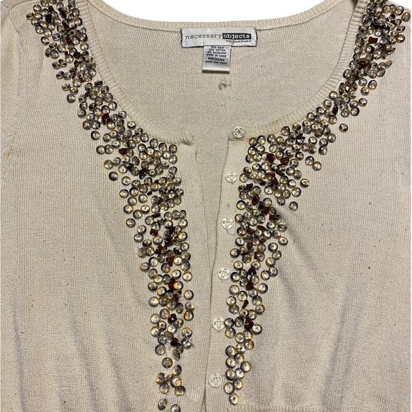 Necessary Objects Beaded Crop Buttoned Sweater Cream Color Women's Size Med - Picture 2 of 8